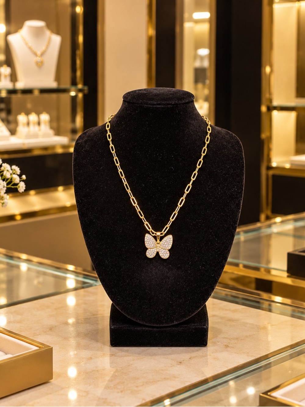 Gold plated Butterfly Pendant Necklace - Women's Jewelry